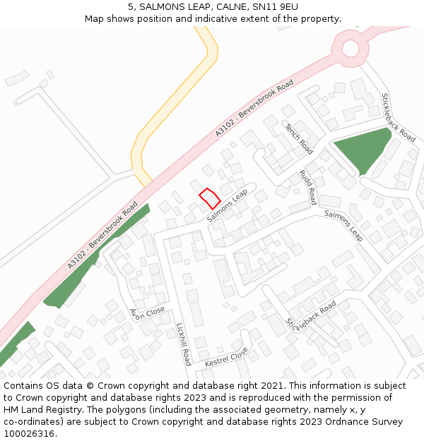 5, SALMONS LEAP, CALNE, SN11 9EU: Location map and indicative extent of plot