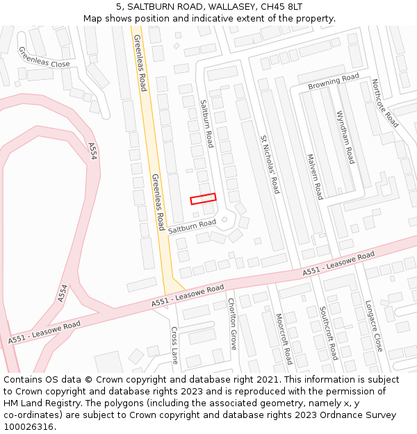 5, SALTBURN ROAD, WALLASEY, CH45 8LT: Location map and indicative extent of plot