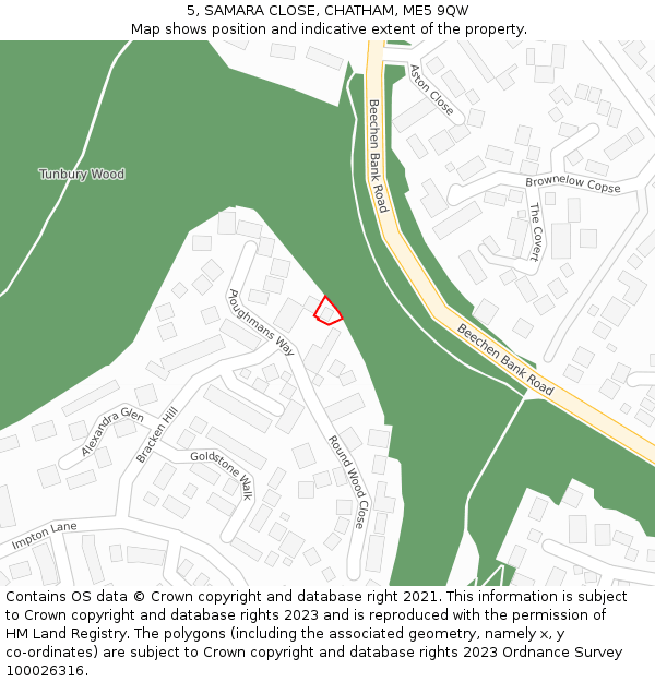 5, SAMARA CLOSE, CHATHAM, ME5 9QW: Location map and indicative extent of plot