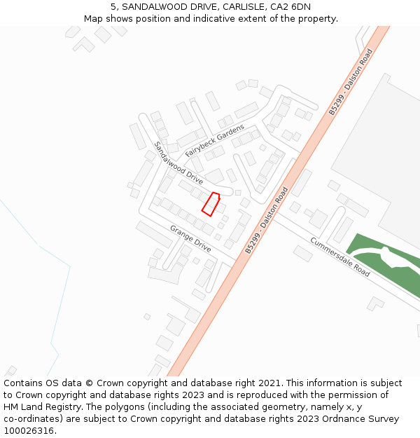 5, SANDALWOOD DRIVE, CARLISLE, CA2 6DN: Location map and indicative extent of plot