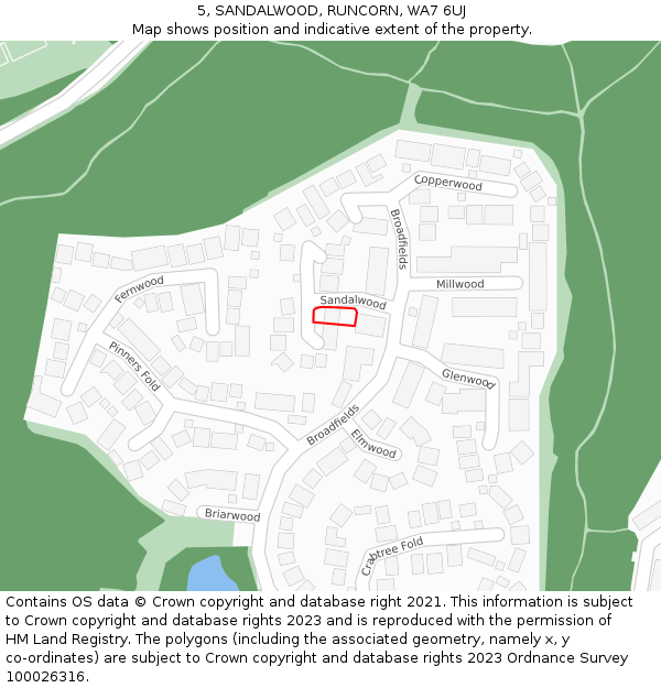 5, SANDALWOOD, RUNCORN, WA7 6UJ: Location map and indicative extent of plot