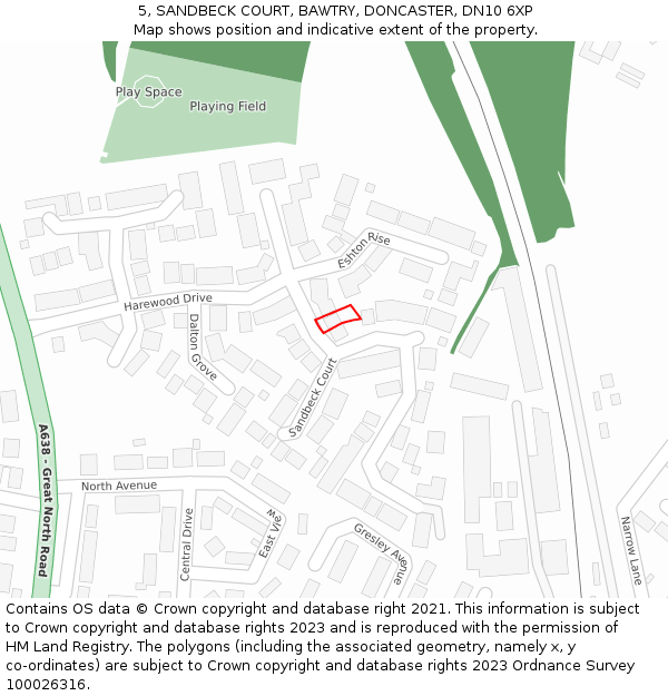 5, SANDBECK COURT, BAWTRY, DONCASTER, DN10 6XP: Location map and indicative extent of plot