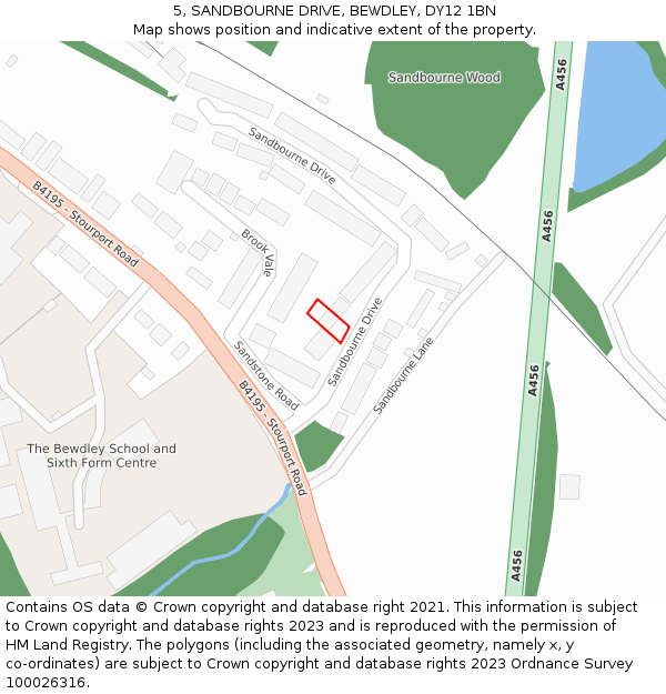 5, SANDBOURNE DRIVE, BEWDLEY, DY12 1BN: Location map and indicative extent of plot