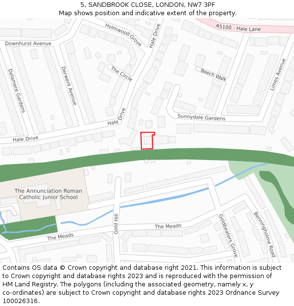 5, SANDBROOK CLOSE, LONDON, NW7 3PF: Location map and indicative extent of plot