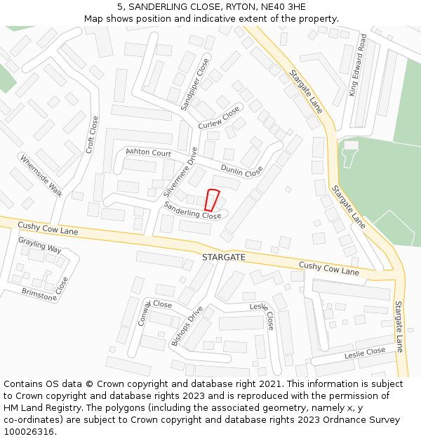 5, SANDERLING CLOSE, RYTON, NE40 3HE: Location map and indicative extent of plot