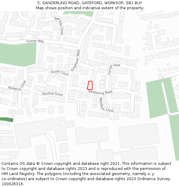 5, SANDERLING ROAD, GATEFORD, WORKSOP, S81 8UY: Location map and indicative extent of plot