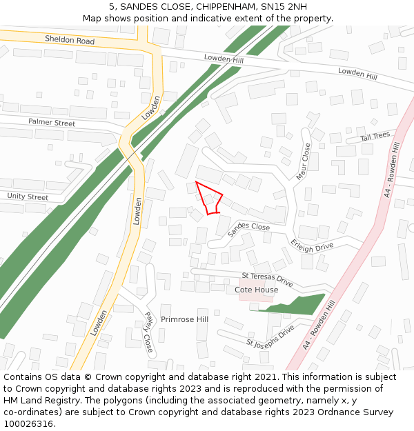 5, SANDES CLOSE, CHIPPENHAM, SN15 2NH: Location map and indicative extent of plot