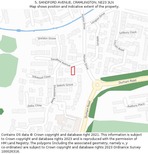 5, SANDFORD AVENUE, CRAMLINGTON, NE23 3LN: Location map and indicative extent of plot