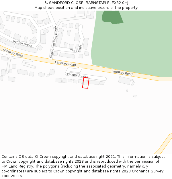 5, SANDFORD CLOSE, BARNSTAPLE, EX32 0HJ: Location map and indicative extent of plot