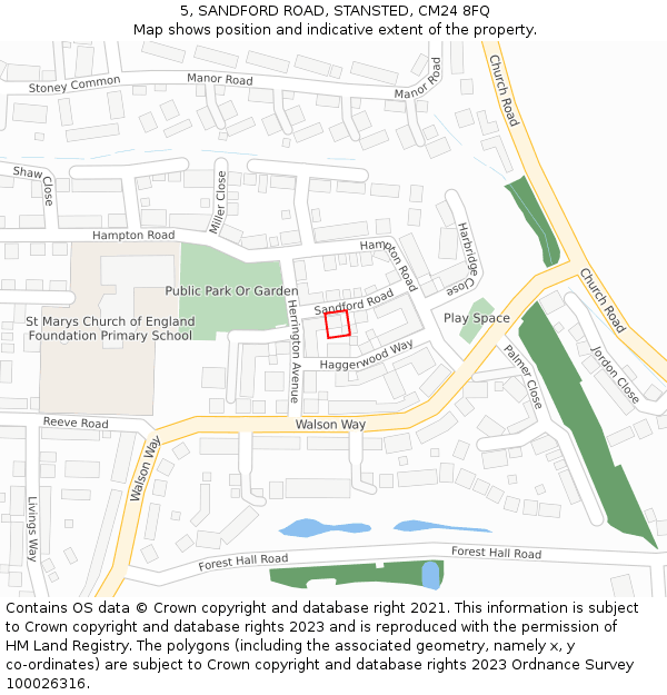 5, SANDFORD ROAD, STANSTED, CM24 8FQ: Location map and indicative extent of plot