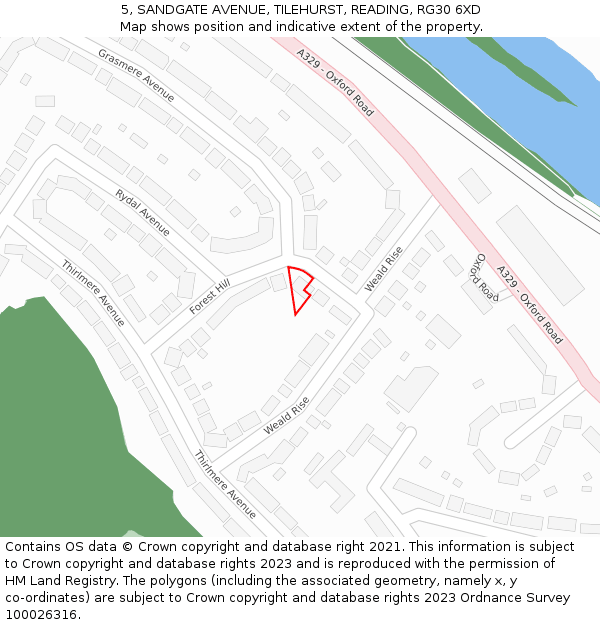 5, SANDGATE AVENUE, TILEHURST, READING, RG30 6XD: Location map and indicative extent of plot