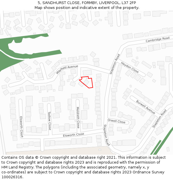 5, SANDHURST CLOSE, FORMBY, LIVERPOOL, L37 2FP: Location map and indicative extent of plot