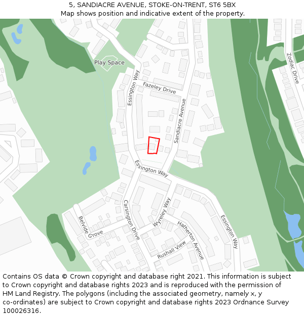 5, SANDIACRE AVENUE, STOKE-ON-TRENT, ST6 5BX: Location map and indicative extent of plot