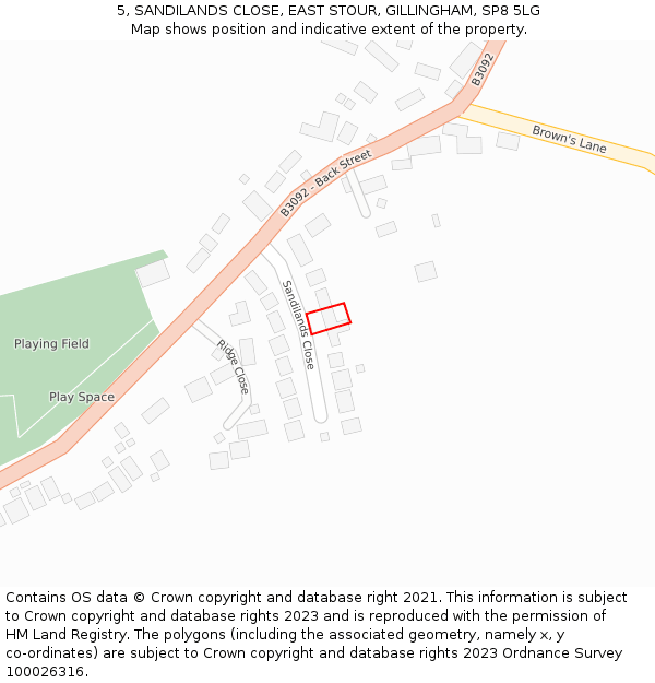 5, SANDILANDS CLOSE, EAST STOUR, GILLINGHAM, SP8 5LG: Location map and indicative extent of plot