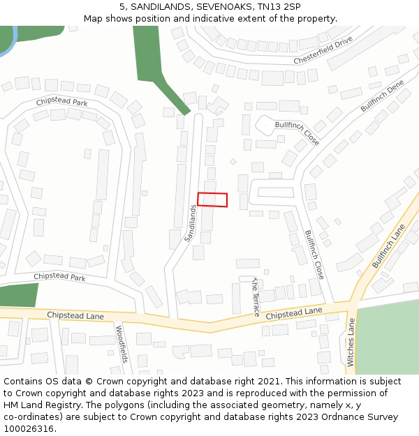 5, SANDILANDS, SEVENOAKS, TN13 2SP: Location map and indicative extent of plot