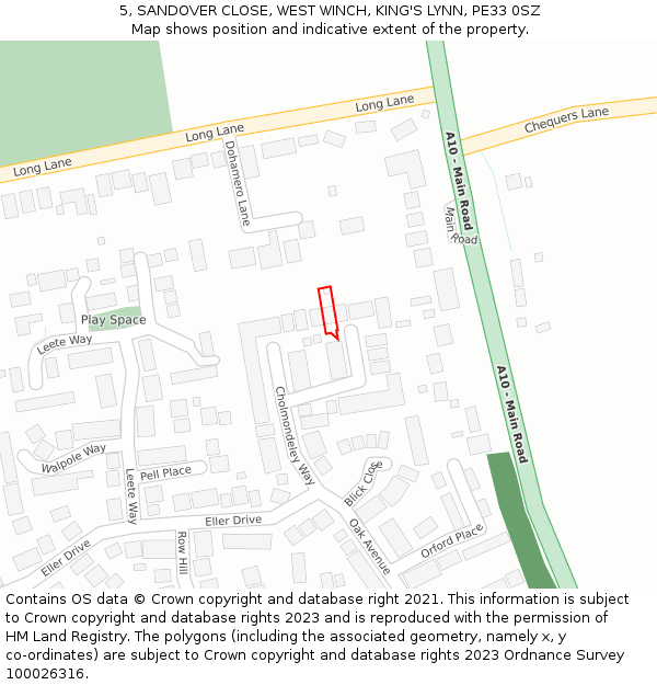 5, SANDOVER CLOSE, WEST WINCH, KING'S LYNN, PE33 0SZ: Location map and indicative extent of plot