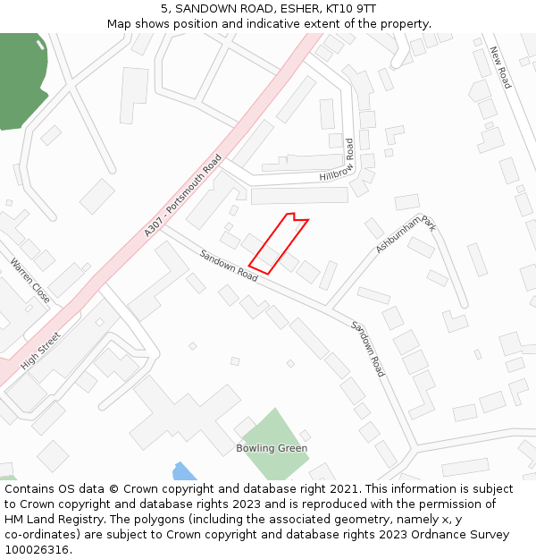 5, SANDOWN ROAD, ESHER, KT10 9TT: Location map and indicative extent of plot