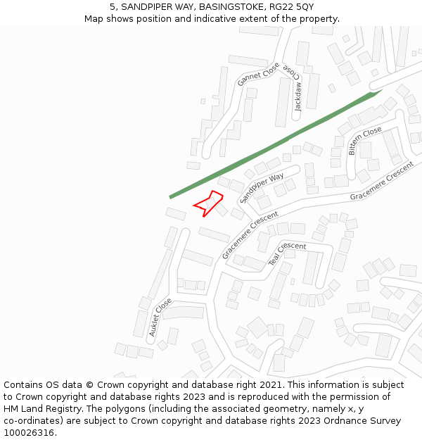 5, SANDPIPER WAY, BASINGSTOKE, RG22 5QY: Location map and indicative extent of plot