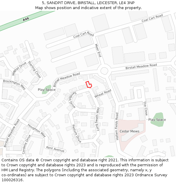 5, SANDPIT DRIVE, BIRSTALL, LEICESTER, LE4 3NP: Location map and indicative extent of plot