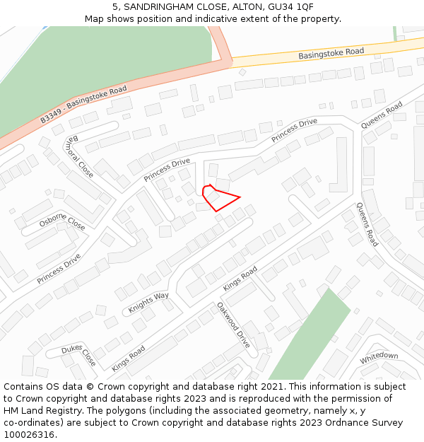 5, SANDRINGHAM CLOSE, ALTON, GU34 1QF: Location map and indicative extent of plot