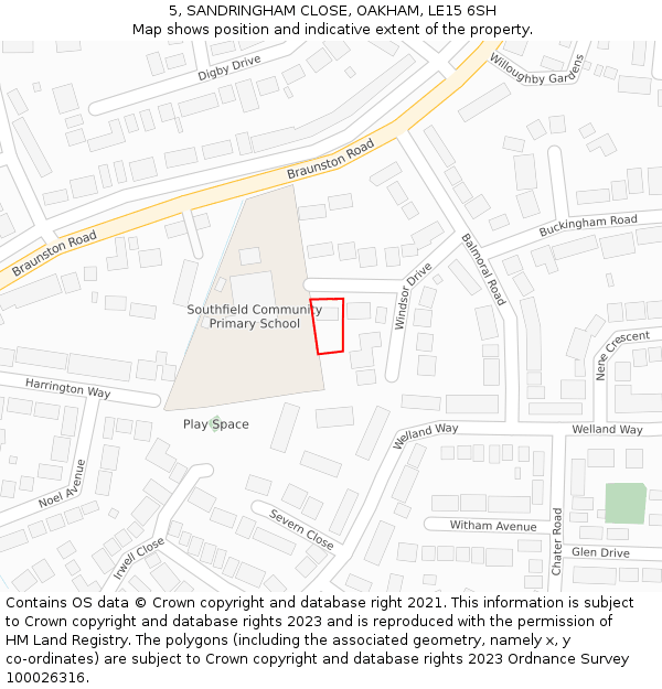 5, SANDRINGHAM CLOSE, OAKHAM, LE15 6SH: Location map and indicative extent of plot