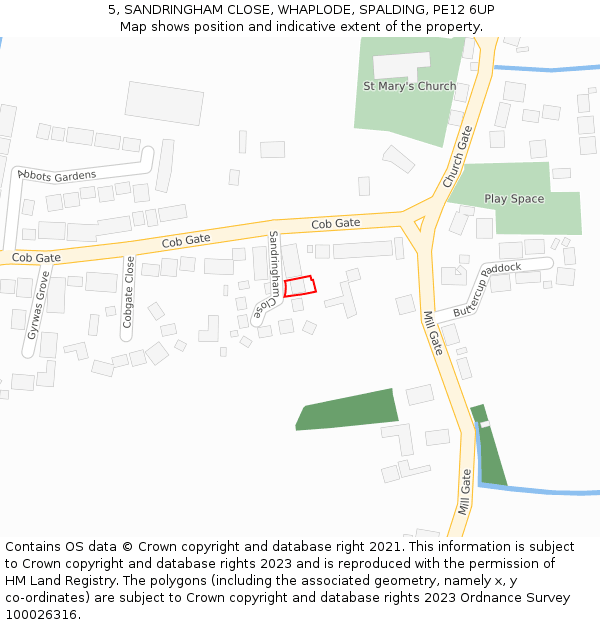 5, SANDRINGHAM CLOSE, WHAPLODE, SPALDING, PE12 6UP: Location map and indicative extent of plot