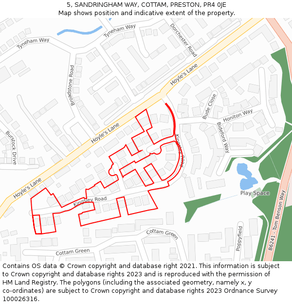 5, SANDRINGHAM WAY, COTTAM, PRESTON, PR4 0JE: Location map and indicative extent of plot