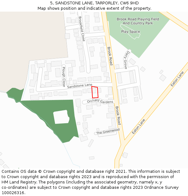 5, SANDSTONE LANE, TARPORLEY, CW6 9HD: Location map and indicative extent of plot