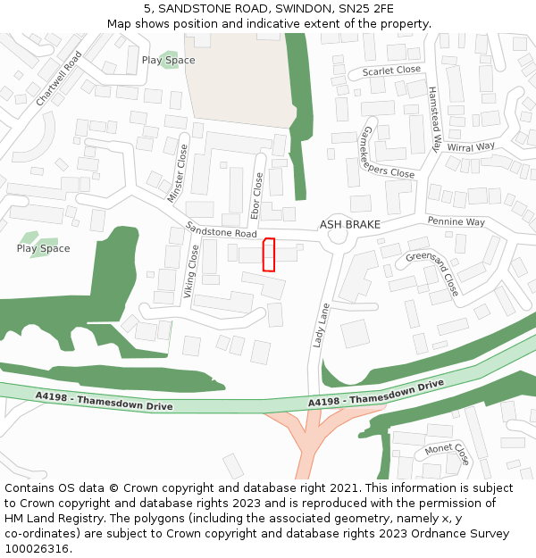 5, SANDSTONE ROAD, SWINDON, SN25 2FE: Location map and indicative extent of plot