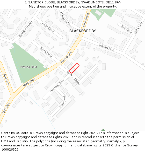 5, SANDTOP CLOSE, BLACKFORDBY, SWADLINCOTE, DE11 8AN: Location map and indicative extent of plot