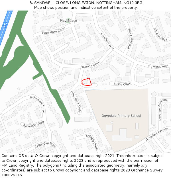 5, SANDWELL CLOSE, LONG EATON, NOTTINGHAM, NG10 3RG: Location map and indicative extent of plot