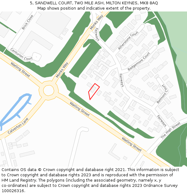 5, SANDWELL COURT, TWO MILE ASH, MILTON KEYNES, MK8 8AQ: Location map and indicative extent of plot