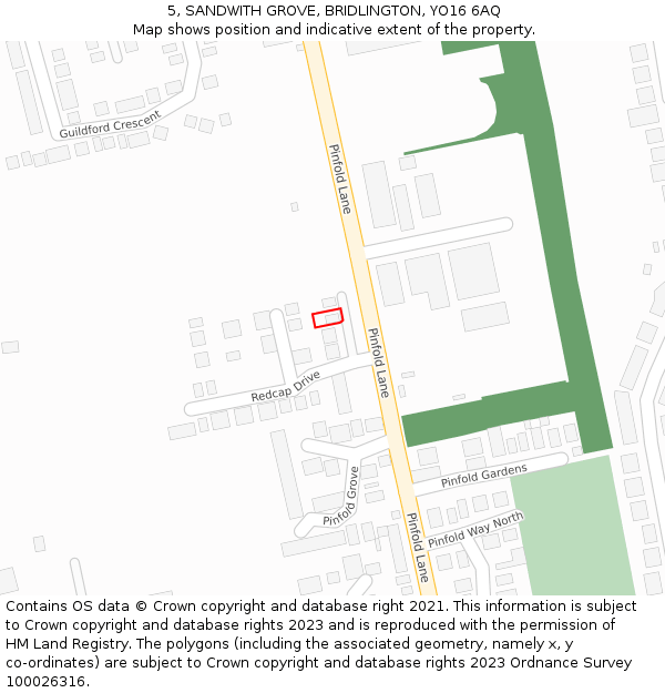 5, SANDWITH GROVE, BRIDLINGTON, YO16 6AQ: Location map and indicative extent of plot