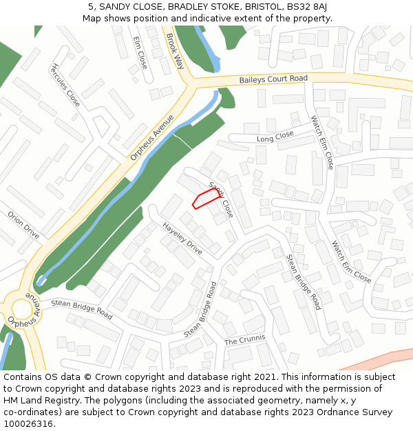 5, SANDY CLOSE, BRADLEY STOKE, BRISTOL, BS32 8AJ: Location map and indicative extent of plot