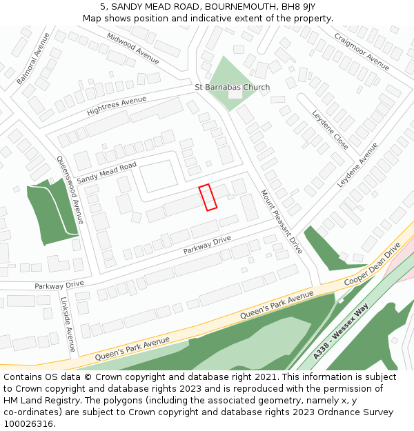 5, SANDY MEAD ROAD, BOURNEMOUTH, BH8 9JY: Location map and indicative extent of plot