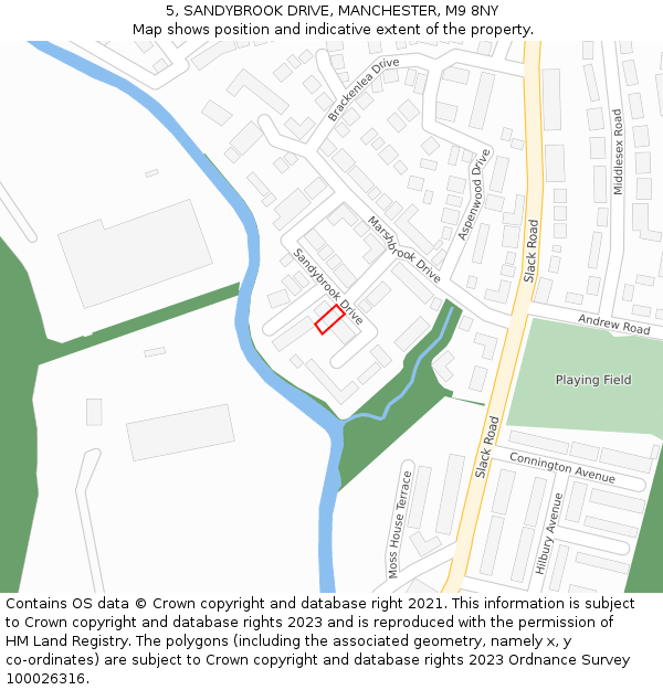 5, SANDYBROOK DRIVE, MANCHESTER, M9 8NY: Location map and indicative extent of plot