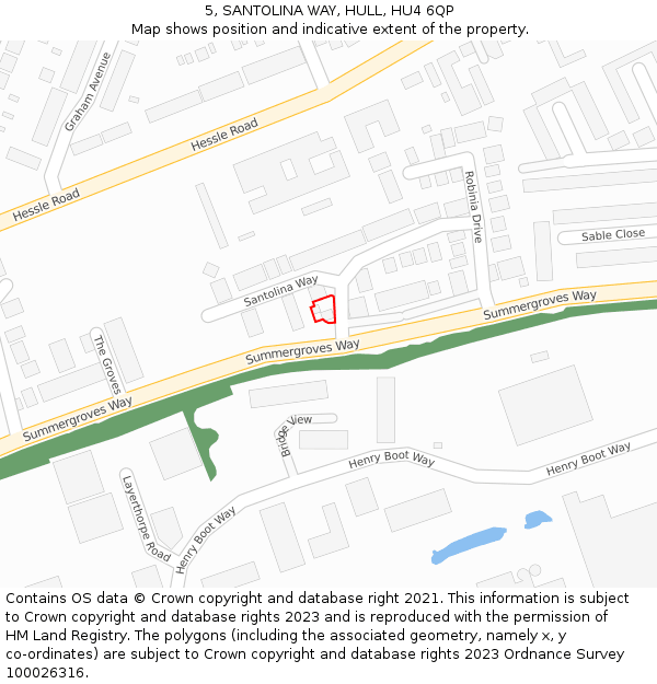 5, SANTOLINA WAY, HULL, HU4 6QP: Location map and indicative extent of plot