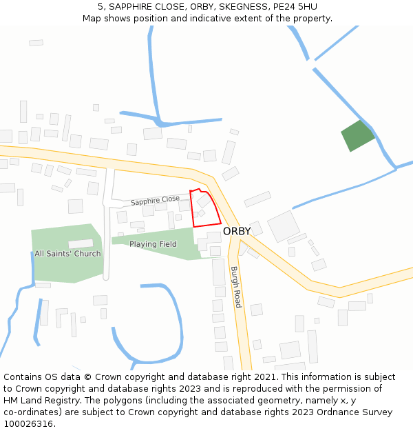 5, SAPPHIRE CLOSE, ORBY, SKEGNESS, PE24 5HU: Location map and indicative extent of plot