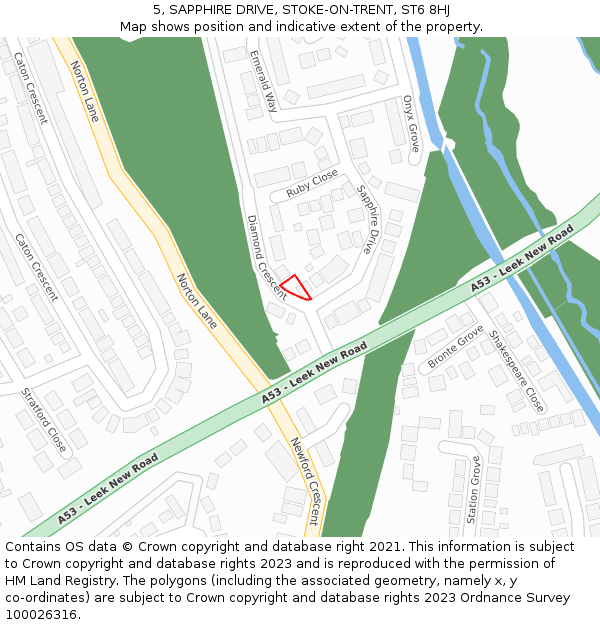 5, SAPPHIRE DRIVE, STOKE-ON-TRENT, ST6 8HJ: Location map and indicative extent of plot