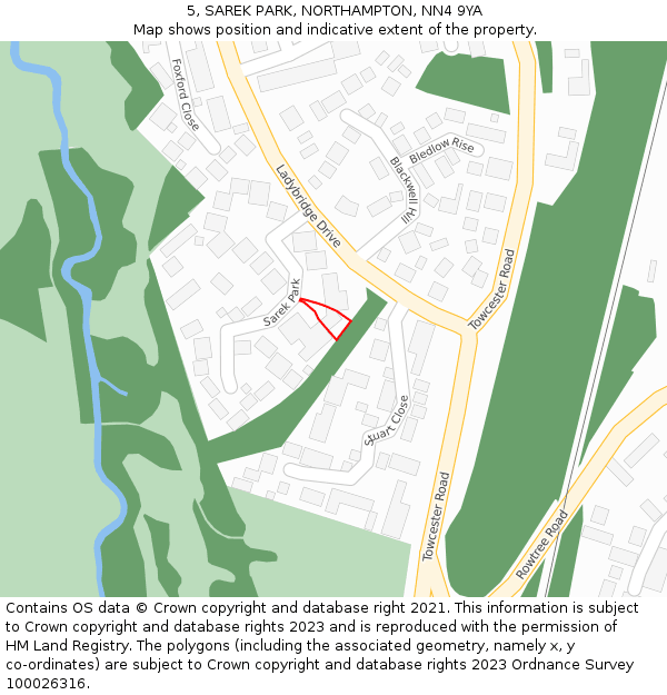 5, SAREK PARK, NORTHAMPTON, NN4 9YA: Location map and indicative extent of plot