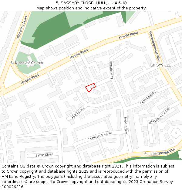 5, SASSABY CLOSE, HULL, HU4 6UQ: Location map and indicative extent of plot