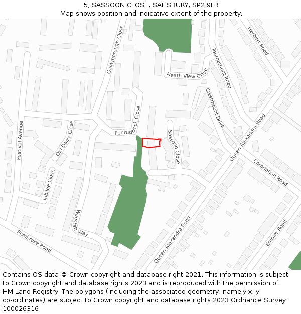 5, SASSOON CLOSE, SALISBURY, SP2 9LR: Location map and indicative extent of plot