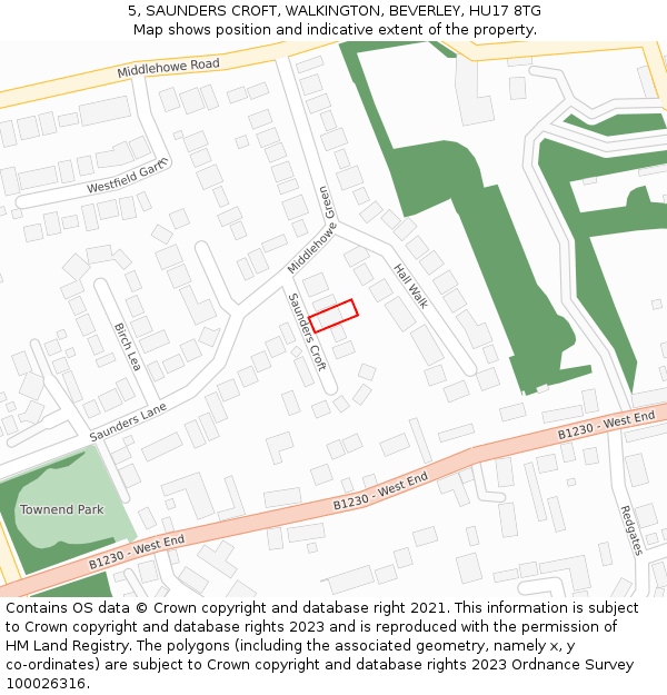 5, SAUNDERS CROFT, WALKINGTON, BEVERLEY, HU17 8TG: Location map and indicative extent of plot