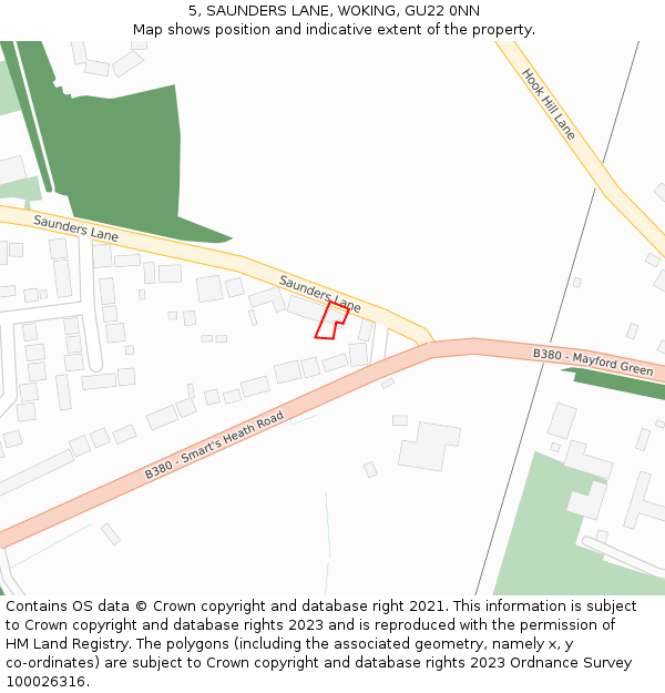 5, SAUNDERS LANE, WOKING, GU22 0NN: Location map and indicative extent of plot