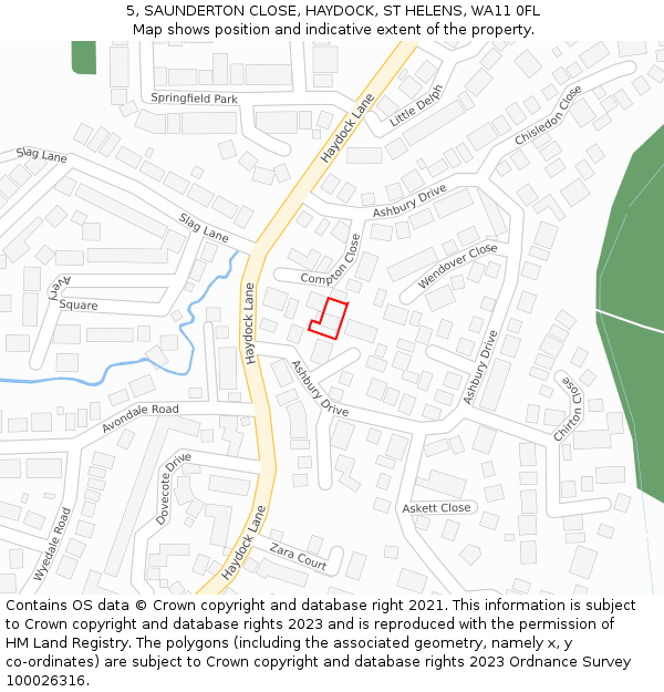 5, SAUNDERTON CLOSE, HAYDOCK, ST HELENS, WA11 0FL: Location map and indicative extent of plot