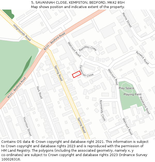 5, SAVANNAH CLOSE, KEMPSTON, BEDFORD, MK42 8SH: Location map and indicative extent of plot