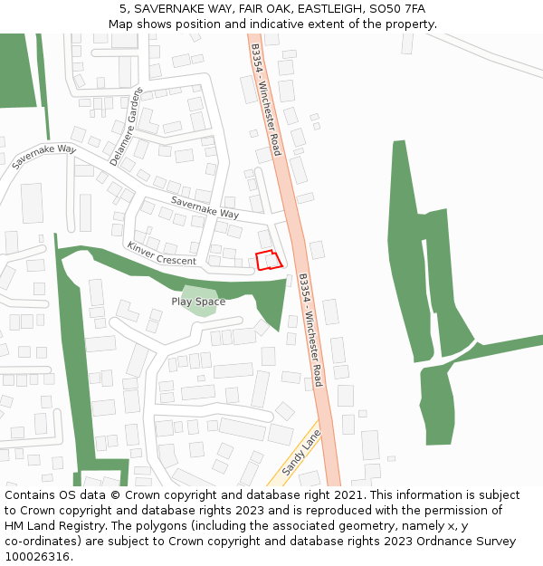 5, SAVERNAKE WAY, FAIR OAK, EASTLEIGH, SO50 7FA: Location map and indicative extent of plot