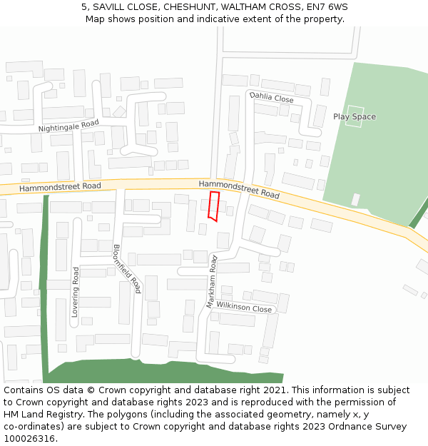 5, SAVILL CLOSE, CHESHUNT, WALTHAM CROSS, EN7 6WS: Location map and indicative extent of plot