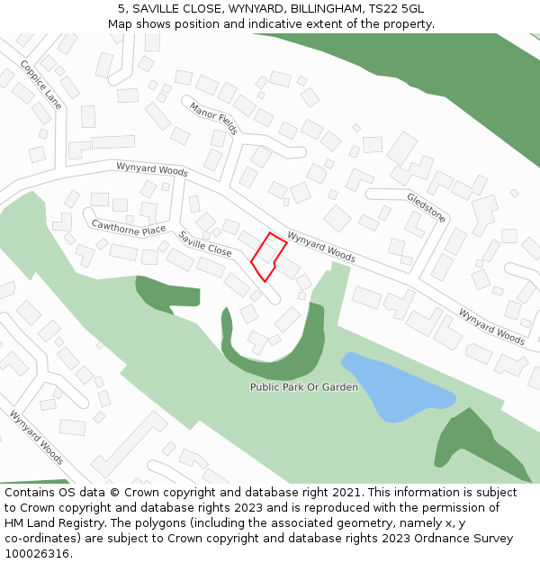 5, SAVILLE CLOSE, WYNYARD, BILLINGHAM, TS22 5GL: Location map and indicative extent of plot