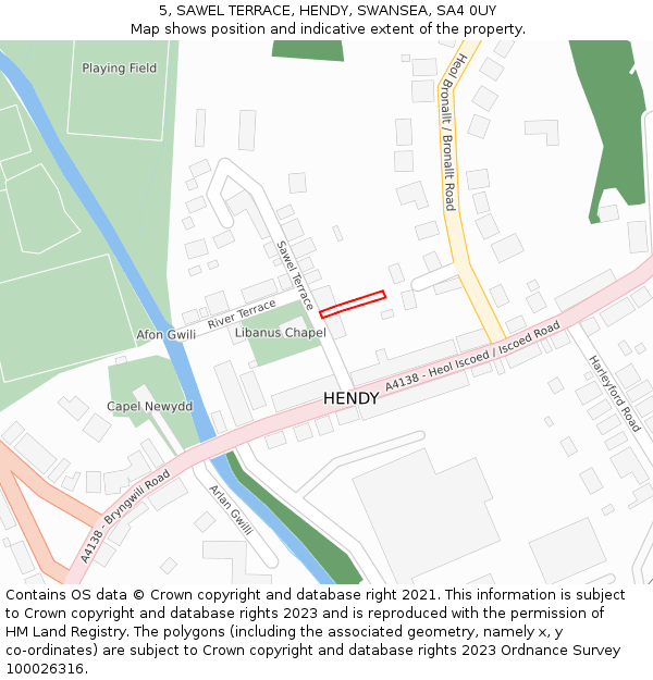 5, SAWEL TERRACE, HENDY, SWANSEA, SA4 0UY: Location map and indicative extent of plot